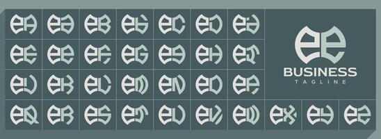 Geometric shape lowercase letter E EE logo set vector