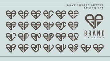 Set of abstract love heart letter P PP logo design vector