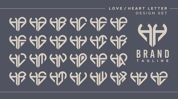 Line heart love letter H HH logo design bundle vector