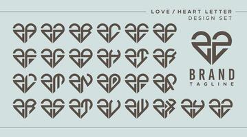 Set of abstract love heart letter Z ZZ logo design vector