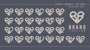 Line heart love letter B BB logo design bundle vector