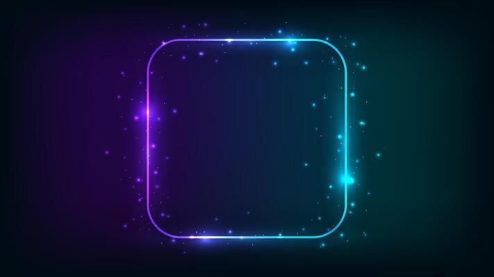 Neon rounded square frame with shining effects