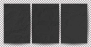 Set of black clean crumpled papers vector