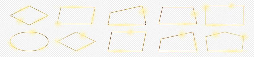 Gold glowing different geometric shape frame vector