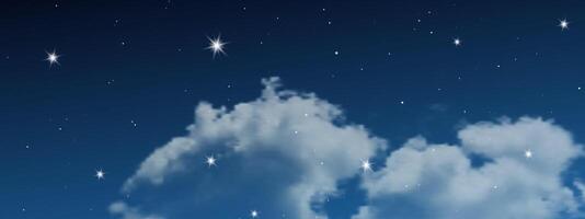 Night sky with clouds and many stars vector