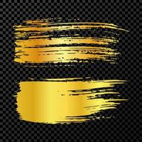 Set of two gold brush strokes. Hand drawn ink spots isolated on dark background. illustration vector