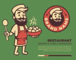 restaurante cocinero personaje marca retro logo vector