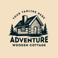 Wooden cabin in the adventure vintage logo vector