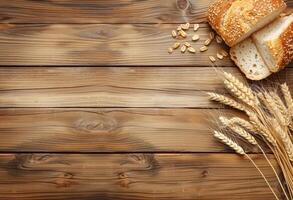 Bread on wooden background photo