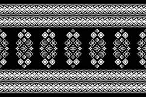 Traditional black ethnic motifs ikat geometric fabric pattern cross stitch.Ikat embroidery Ethnic oriental Pixel black background.Abstract,illustration. Texture,decoration,wallpaper. vector