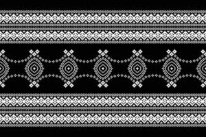 Traditional black ethnic motifs ikat geometric fabric pattern cross stitch.Ikat embroidery Ethnic oriental Pixel black background.Abstract,illustration. Texture,decoration,wallpaper. vector