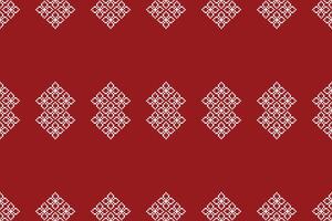 Traditional ethnic motifs ikat geometric fabric pattern cross stitch.Ikat embroidery Ethnic oriental Pixel red background. Abstract,illustration. Texture,christmas,decoration,wallpaper. vector