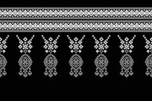 Traditional ethnic motifs ikat geometric fabric pattern cross stitch.Ikat embroidery Ethnic oriental Pixel black background.Abstract,illustration. Texture,scarf,decoration,wallpaper. vector