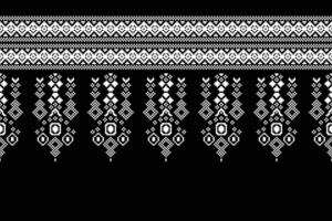 Traditional ethnic motifs ikat geometric fabric pattern cross stitch.Ikat embroidery Ethnic oriental Pixel black background.Abstract,illustration. Texture,scarf,decoration,wallpaper. vector