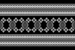 Traditional black ethnic motifs ikat geometric fabric pattern cross stitch.Ikat embroidery Ethnic oriental Pixel black background.Abstract,illustration. Texture,decoration,wallpaper. vector