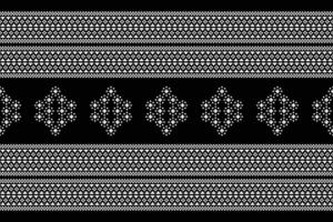 Traditional black ethnic motifs ikat geometric fabric pattern cross stitch.Ikat embroidery Ethnic oriental Pixel black background.Abstract,illustration. Texture,decoration,wallpaper. vector