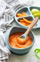Healthy baby food in bowl. photo
