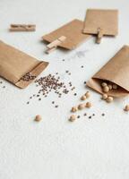 Paper bags with seeds for planting. photo