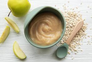 Healthy baby food in bowl photo