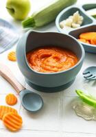 Healthy baby food in bowl. photo