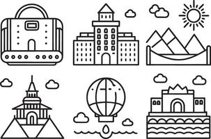 Travel icons set, outline style. Collection of travel icons for web design vector