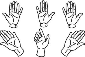 illustration of human hands showing different gestures in black and white. vector