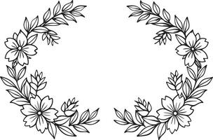 Illustration of floral frame design with black and white flowers silhouettes vector