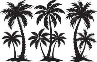 Set of palm trees silhouettes isolated on white background. illustration. vector