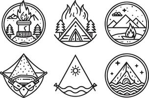 Set of camping icons. illustration in black and white colors. vector