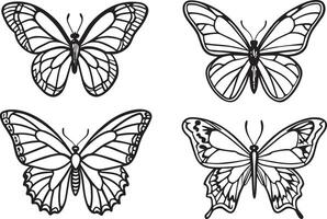 conjunto apagado mariposas . negro y blanco ilustración aislado en blanco antecedentes. vector