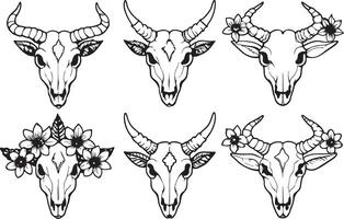 Goat skulls with flowers. illustration vector