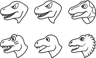 Dinosaur head set in black and white colors. illustration. vector