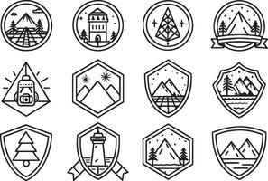 Set of travel and camping icons in linear style. illustration. vector