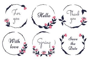 Set of beautiful decorative floral frames. Modern simple delicate design of outline lines and flowers for greeting card, wedding invitation, beauty industry, logo, cosmetics. illustration vector