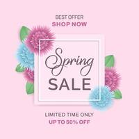 Pink spring sale background with beautiful floral. Frame, flower, foliage for banner, flyer, promotion poster, invitation, advertising template. Special offer concept. illustration vector