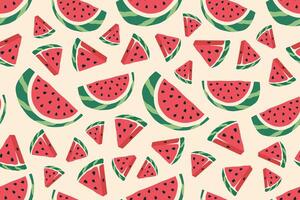 Watermelon slices. Sweet tropical fruit. Healthy vegetarian organic food. Watermelon seamless pattern. illustration for wallpaper, textile, print vector