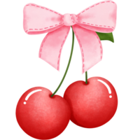 Pink coquette cherry bow clipart, Hand drawn watercolor illustration. png