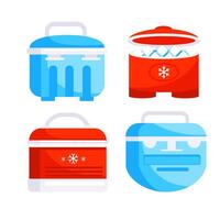 Handheld ice cooler boxes. Summer ice bag. Portable fridge. Containers Refrigerators vector