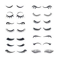 Different False Eyelashes. Female Lashes Extensions Sketch. Long black lashes set vector