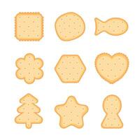 Biscuit cookie snacks. Cracker chips set. Breakfast dessert pastry. vector