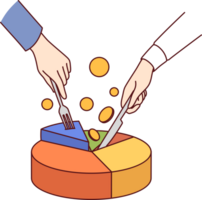 Statistical chart and hands of partners dividing financial pie, trying to extract more income from business. Businesspeople are involved in money making and getting income from startup png