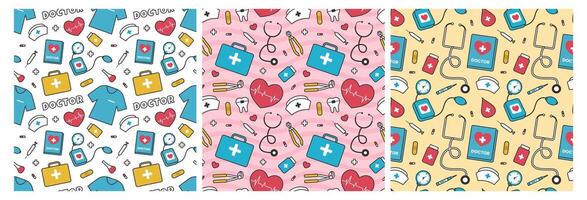 Doctors Day Seamless Pattern Design with Medical Equipment in Template Hand Drawn Cartoon Flat Illustration vector