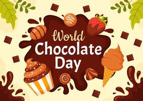 World Chocolate Day Celebration Illustration on 7 July with Melted Chocolates and Cake in Flat Cartoon Background Design vector