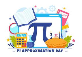 Pi aproximación día ilustración con matemático constantes o horneado dulce tarta en plano dibujos animados antecedentes vector