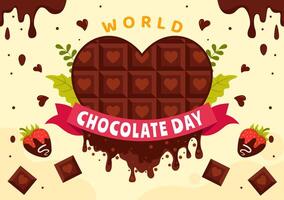 mundo chocolate día celebracion ilustración en 7 7 julio con Derretido chocolates y pastel en plano dibujos animados antecedentes diseño vector