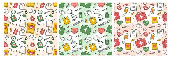 Doctors Day Seamless Pattern Design with Medical Equipment in Template Hand Drawn Cartoon Flat Illustration vector