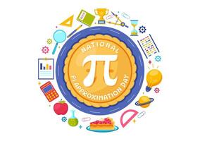 Pi aproximación día ilustración con matemático constantes o horneado dulce tarta en plano dibujos animados antecedentes vector