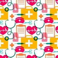 Doctors Day Seamless Pattern Design with Medical Equipment in Template Hand Drawn Cartoon Flat Illustration vector