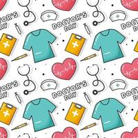 Doctors Day Seamless Pattern Design with Medical Equipment in Template Hand Drawn Cartoon Flat Illustration vector