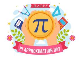 Pi aproximación día ilustración con matemático constantes o horneado dulce tarta en plano dibujos animados antecedentes vector